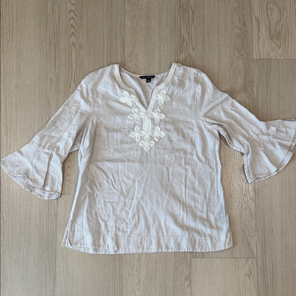 Zac & Rachel Cream Blouse with Floral Detail 100%cotton